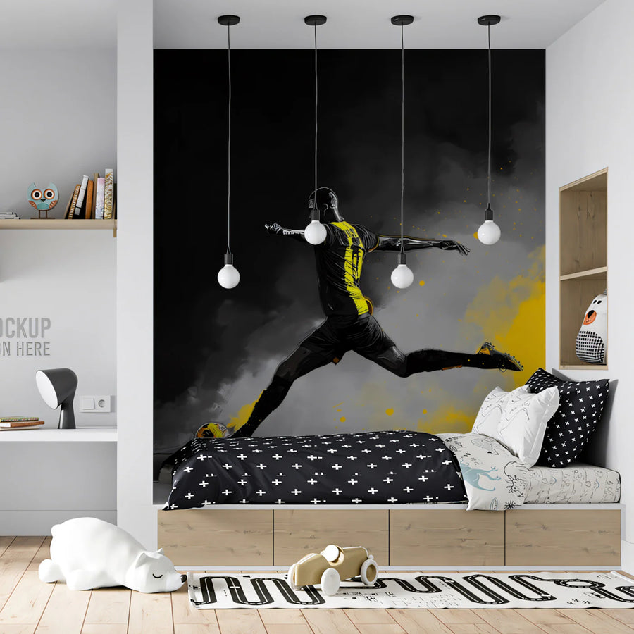 Dynamic Football Strike Mural Wallpaper — High Contrast Action Art Mural Wallpaper
