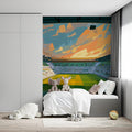Sunrise Stadium Abstract Mural Wallpaper — Painterly Sport Motif Mural Wallpaper - pure wallpaper artwork
