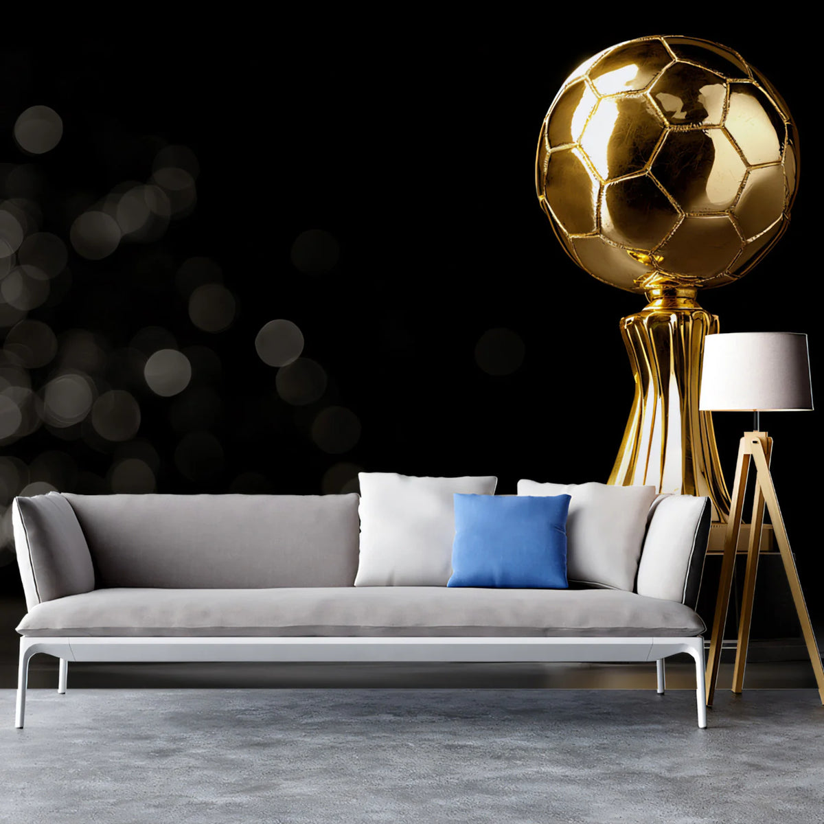 Gleaming Gold Soccer Trophy Mural Wallpaper — Modern Sports Decor Mural Wallpaper - pure wallpaper artwork