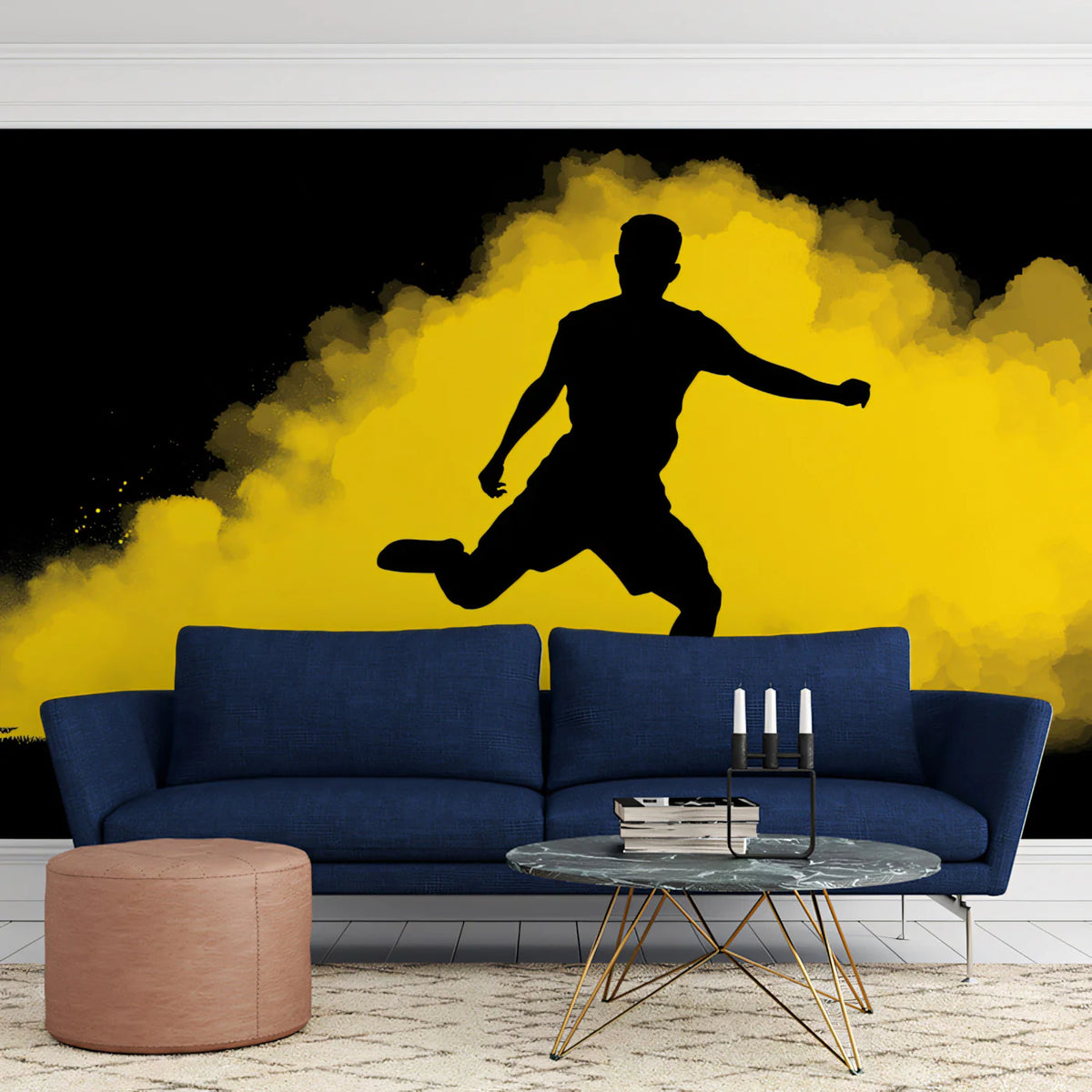Soccer Player Silhouette Mural Wallpaper — Dynamic Yellow Smoke Mural Wallpaper - pure wallpaper artwork