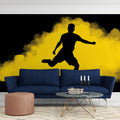 Soccer Player Silhouette Mural Wallpaper — Dynamic Yellow Smoke Mural Wallpaper - pure wallpaper artwork
