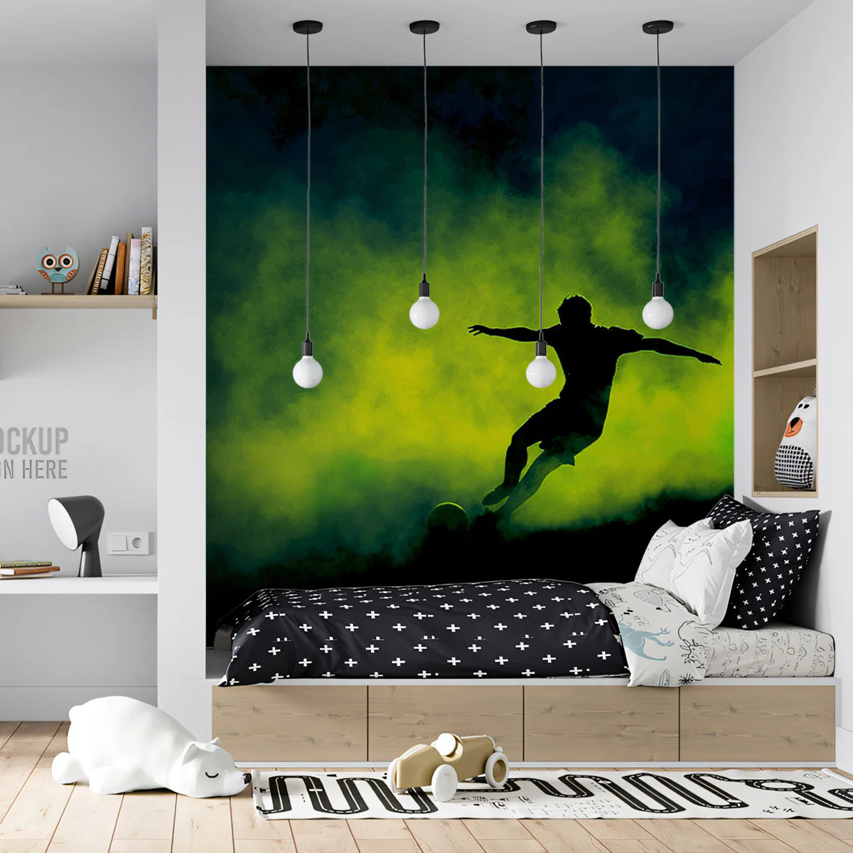 Neon Soccer Silhouette Mural Wallpaper — Electric Smoke Aesthetic Mural Wallpaper - pure wallpaper artwork