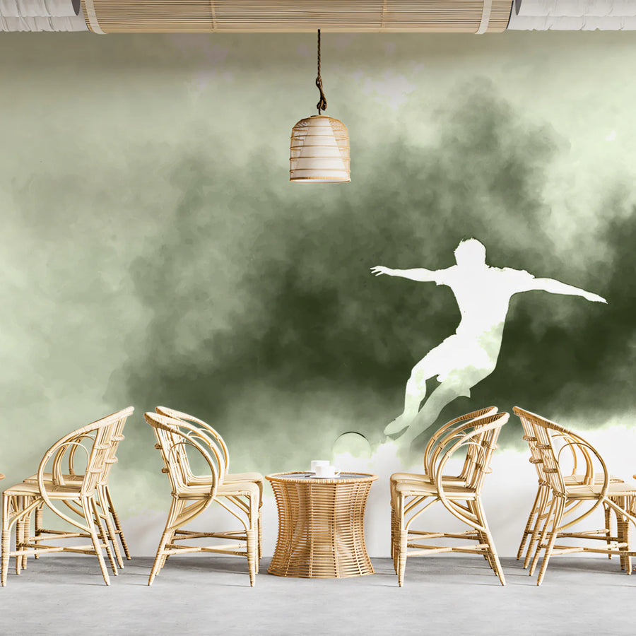 Soccer Silhouette Mural Wallpaper — Abstract Sage Motion Mural Wallpaper