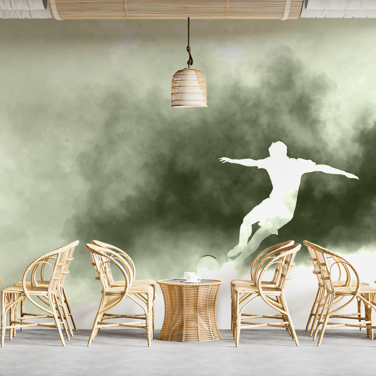 Soccer Silhouette Mural Wallpaper — Abstract Sage Motion Mural Wallpaper - pure wallpaper artwork