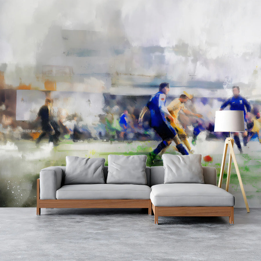 Watercolor Soccer Pitch Mural Wallpaper — Fluid Athletic Art Mural Wallpaper
