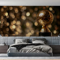 Golden Soccer Trophy Bokeh Mural Wallpaper — Cinematic Celebration Mural Wallpaper - pure wallpaper artwork