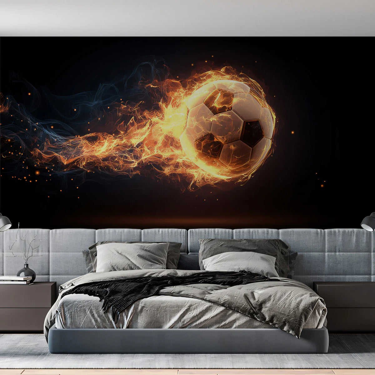 Fiery Soccer Ball Mural Wallpaper — High-Energy Athletic Design Mural Wallpaper - pure wallpaper artwork