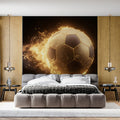 Golden Flaming Soccer Ball Mural Wallpaper — High-Contrast Energy Mural Wallpaper - pure wallpaper artwork