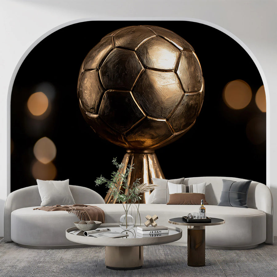 Golden Soccer Trophy Mural Wallpaper — Cinematic Achievement Decor Mural Wallpaper