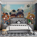 Chibi Soccer Stadium Action Mural Wallpaper — Energetic Sport Art Mural Wallpaper - pure wallpaper artwork