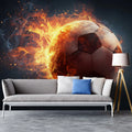 Fiery Soccer Ball Mural Wallpaper — High-Energy Athletic Decor Mural Wallpaper - pure wallpaper artwork