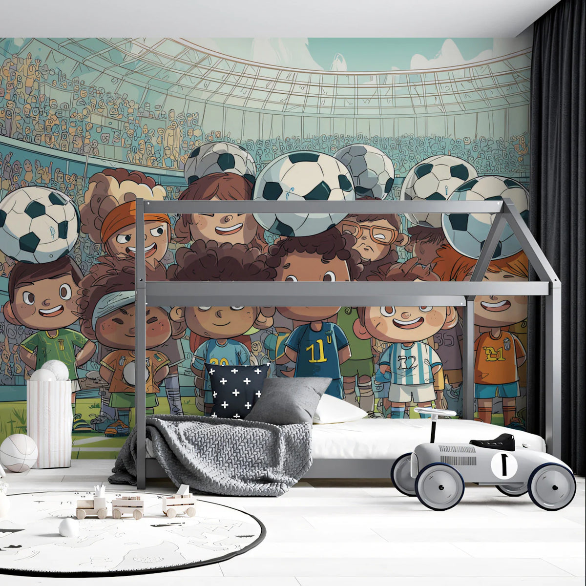Soccer Champions Mural Wallpaper — Cheerful Stadium Scene Mural Wallpaper - pure wallpaper artwork