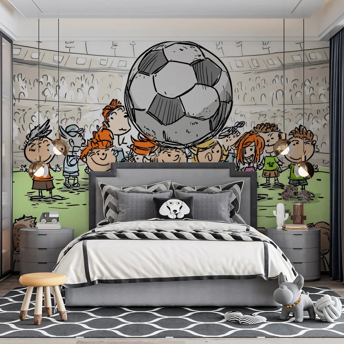 Soccer Stadium Kids Sketch Mural Wallpaper — Whimsical Cartoon Mural Wallpaper - pure wallpaper artwork