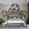 Soccer Stadium Kids Sketch Mural Wallpaper — Whimsical Cartoon Mural Wallpaper - pure wallpaper artwork