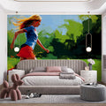 Female Footballer Oil Painting Mural Wallpaper — Energetic Action Art Mural Wallpaper - pure wallpaper artwork
