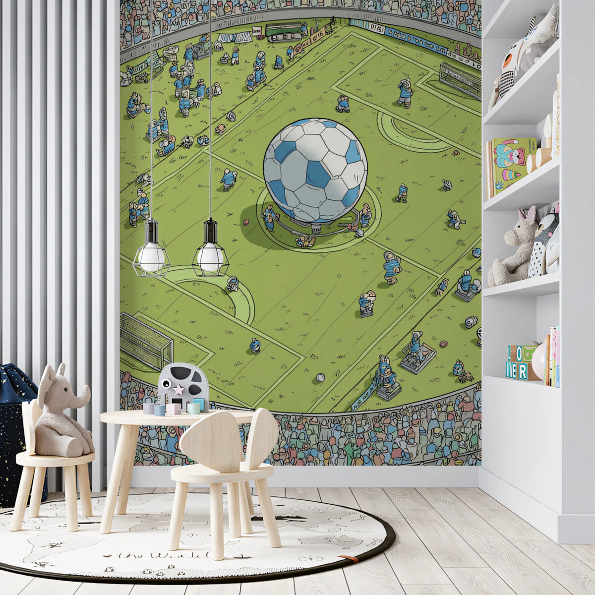 Panoramic Soccer Stadium Mural Wallpaper — Whimsical Sport Scene Mural Wallpaper - pure wallpaper artwork