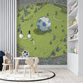 Panoramic Soccer Stadium Mural Wallpaper — Whimsical Sport Scene Mural Wallpaper - pure wallpaper artwork