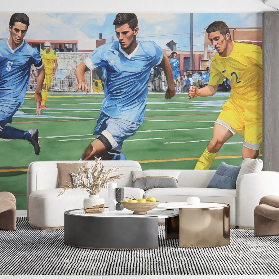 Dynamic Soccer Action Mural Wallpaper — Athletic Sports Illustration Mural Wallpaper
