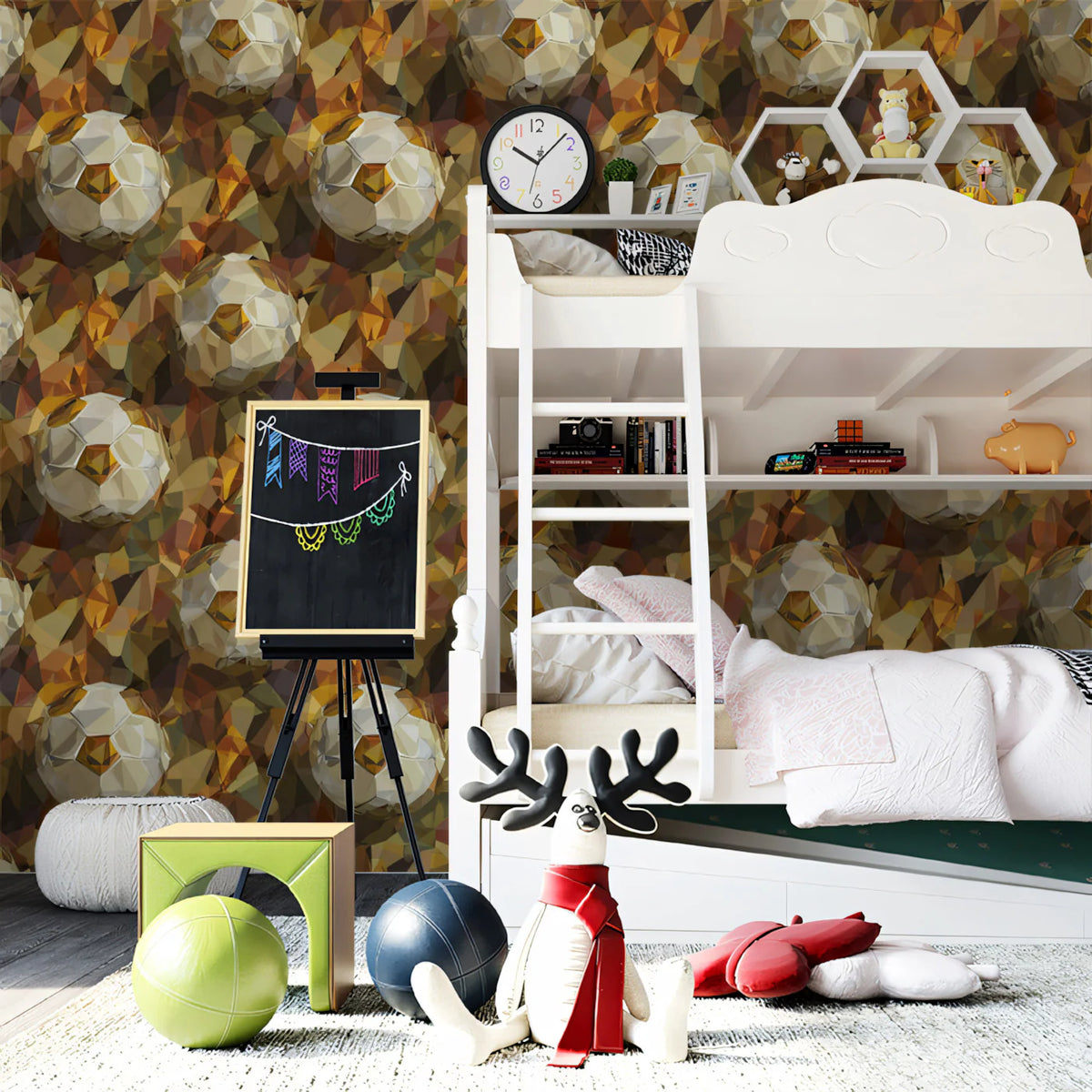 Geometric Golden Soccer Ball Mural Wallpaper — Abstract Sport Motif Mural Wallpaper - pure wallpaper artwork
