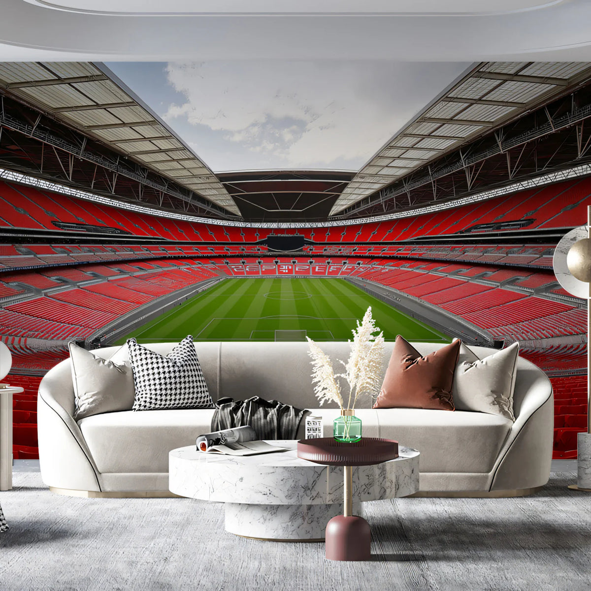 Empty Stadium Red Seating Mural Wallpaper — Athletic Geometry Mural Wallpaper - pure wallpaper artwork