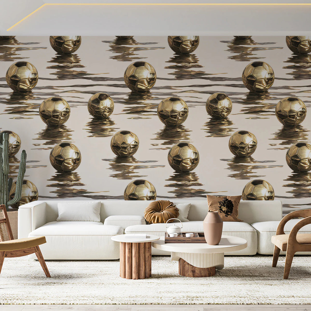 Metallic Gold Soccer Ball Pattern Mural Wallpaper — Luxe Liquid Mural Wallpaper - pure wallpaper artwork