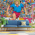 Retro Football Comic Mural Wallpaper — 80s Sports Illustration Mural Wallpaper - pure wallpaper artwork