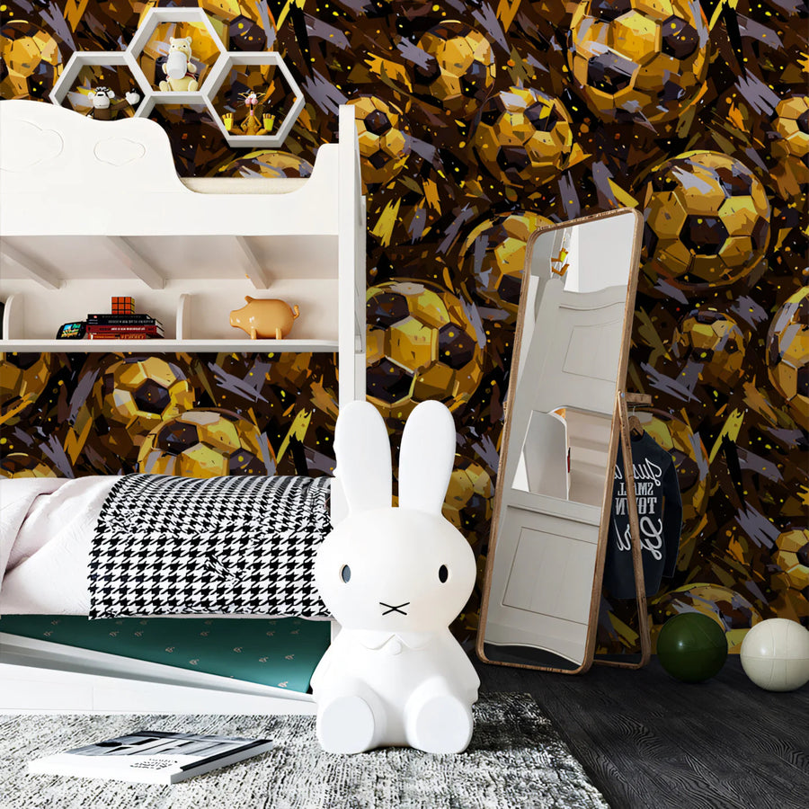 Metallic Gold Soccer Ball Mural Wallpaper — Dynamic Abstract Pattern Mural Wallpaper