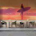 Surfer Silhouette Mural Wallpaper —Golden Hour Beach Scene Mural Wallpaper - pure wallpaper artwork