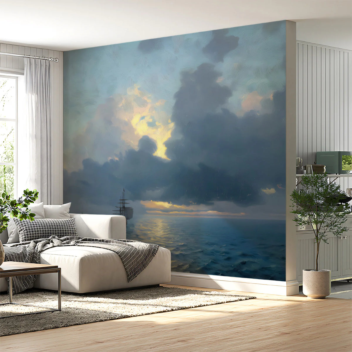 Old Master Sunset Seascape Mural Wallpaper — Dramatic Oil Painting Mural Wallpaper - pure wallpaper artwork