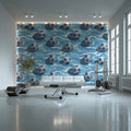 Soccer Ball and Wave Mural Wallpaper — Dynamic Blue Sports Motif Mural Wallpaper - pure wallpaper artwork