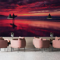 Crimson Sunset Surfer Mural Wallpaper — Dramatic Coastal Scene Mural Wallpaper - pure wallpaper artwork