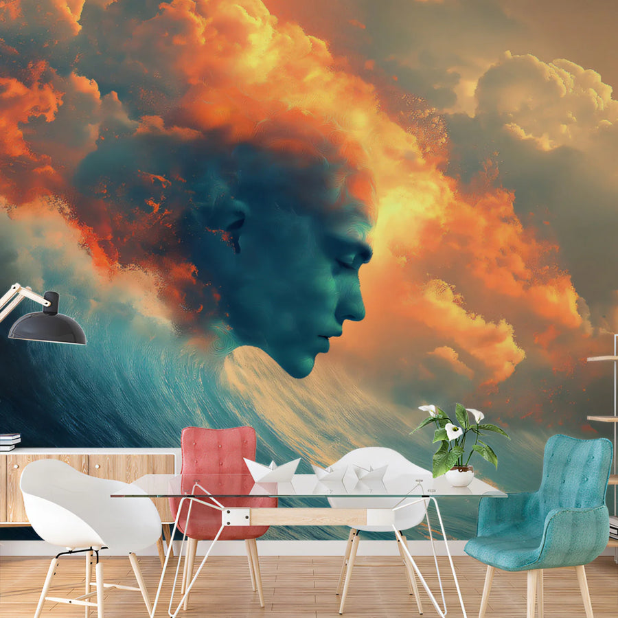 Surreal Elemental Wave Mural Wallpaper — Dreamlike Abstract Art Mural Wallpaper