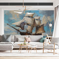 Galleon at Sea Mural Wallpaper — Oil Painting Style Maritime Art Mural Wallpaper - pure wallpaper artwork