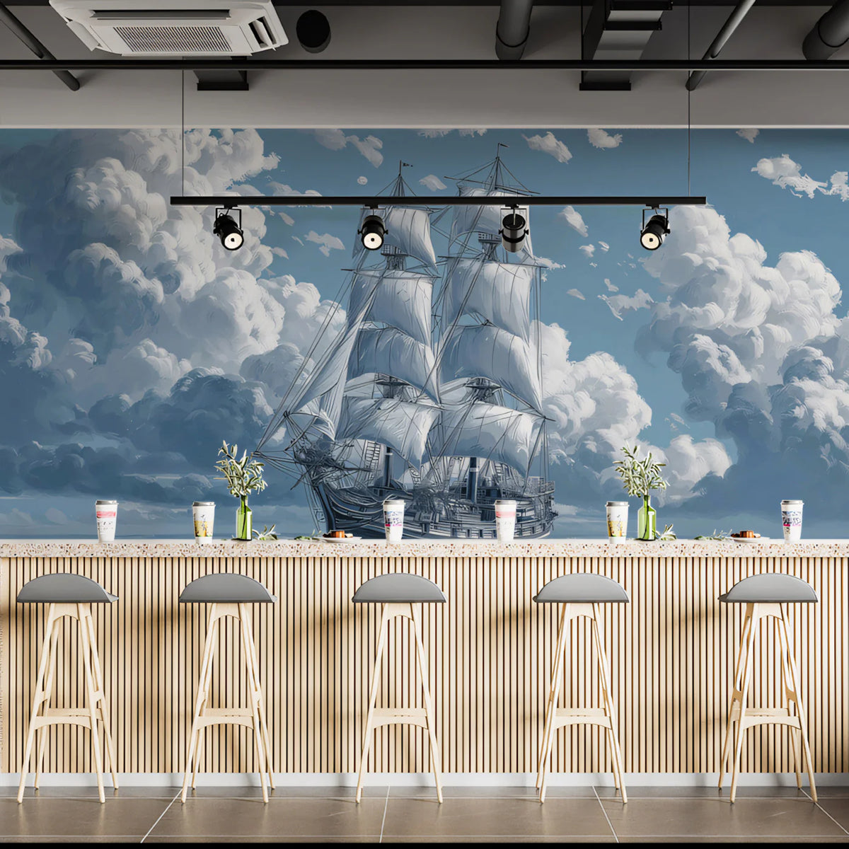 Tall Ship at Sea Mural Wallpaper — Cinematic Marine Artwork Mural Wallpaper - pure wallpaper artwork