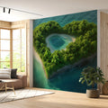 Heart-Shaped Lagoon Island Mural Wallpaper —Tropical Aerial View Mural Wallpaper - pure wallpaper artwork