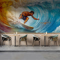 Fiery Ocean Barrel Surfing Mural Wallpaper — High Energy Coastal Art Mural Wallpaper - pure wallpaper artwork