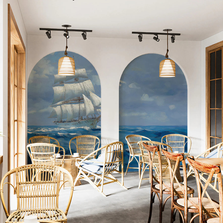 Tall Ship Ocean Mural Wallpaper — Classic Maritime Oil Painting Mural Wallpaper