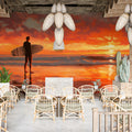 Surfer Silhouette Sunset Mural Wallpaper — Cinematic Coastal Art Mural Wallpaper - pure wallpaper artwork