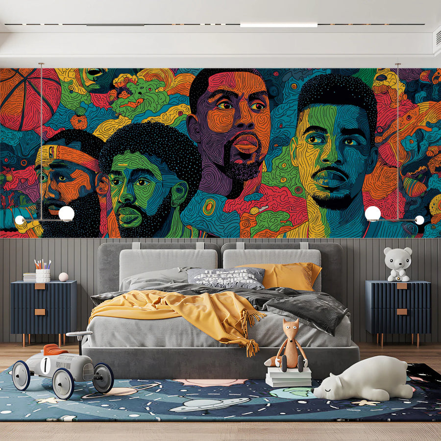 Abstract Basketball Legends Mural Wallpaper — Psychedelic Pop Art Mural Wallpaper