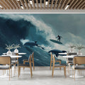 Surfer and Dolphin Ocean Wave Mural Wallpaper — Expressionist Art Mural Wallpaper - pure wallpaper artwork