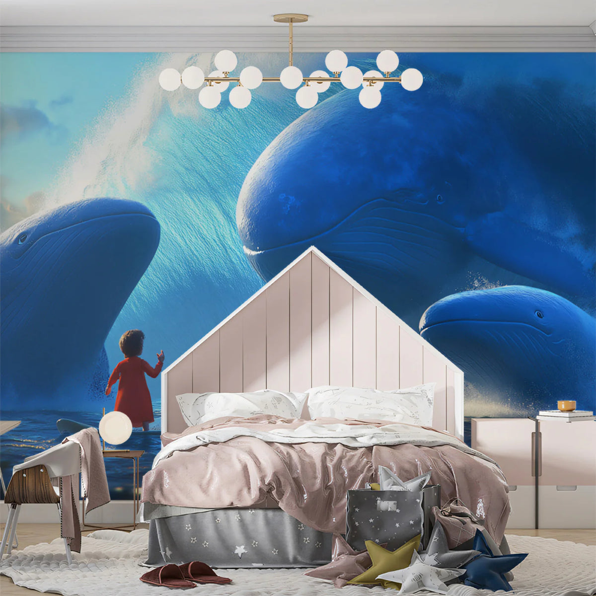 Giant Whales Oceanic Adventure Mural Wallpaper — Cinematic Blue Mural Wallpaper - pure wallpaper artwork