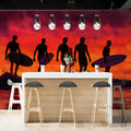 Surfer Silhouettes Mural Wallpaper — Vibrant Sunset Oil Painting Mural Wallpaper - pure wallpaper artwork