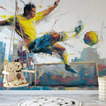 Brazilian Footballer Mural Wallpaper — Dynamic Urban Sports Art Mural Wallpaper - pure wallpaper artwork