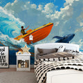 Ocean Adventure Whale Mural Wallpaper — Vibrant Nautical Art Mural Wallpaper - pure wallpaper artwork