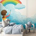 Child Painting Rainbow Sky Mural Wallpaper — Whimsical Art Decor Mural Wallpaper - pure wallpaper artwork