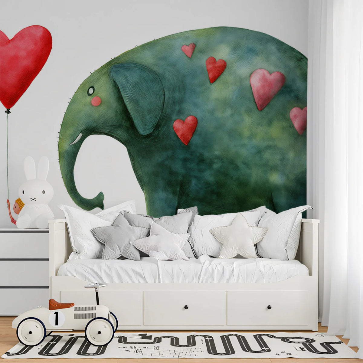 Girl and Elephant Watercolor Mural Wallpaper — Whimsical Illustration Mural Wallpaper - pure wallpaper artwork