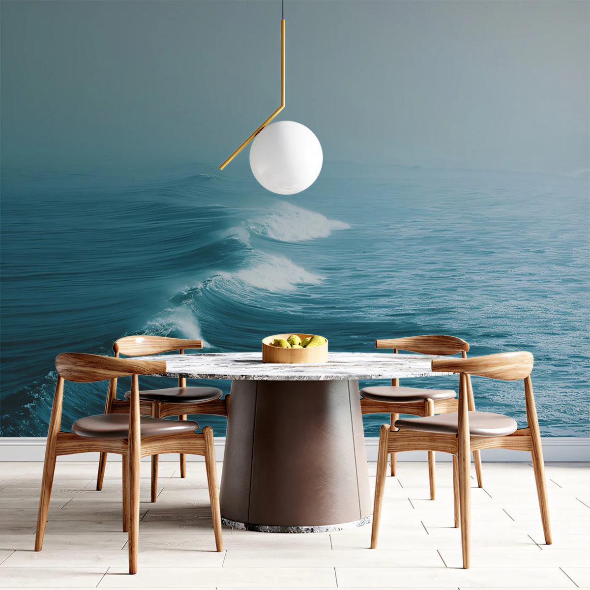 Mist-Covered Ocean Waves Mural Wallpaper — Minimalist Coastal Art Mural Wallpaper - pure wallpaper artwork