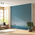 Lone Surfer Foggy Shore Mural Wallpaper — Minimalist Coastal Art Mural Wallpaper - pure wallpaper artwork
