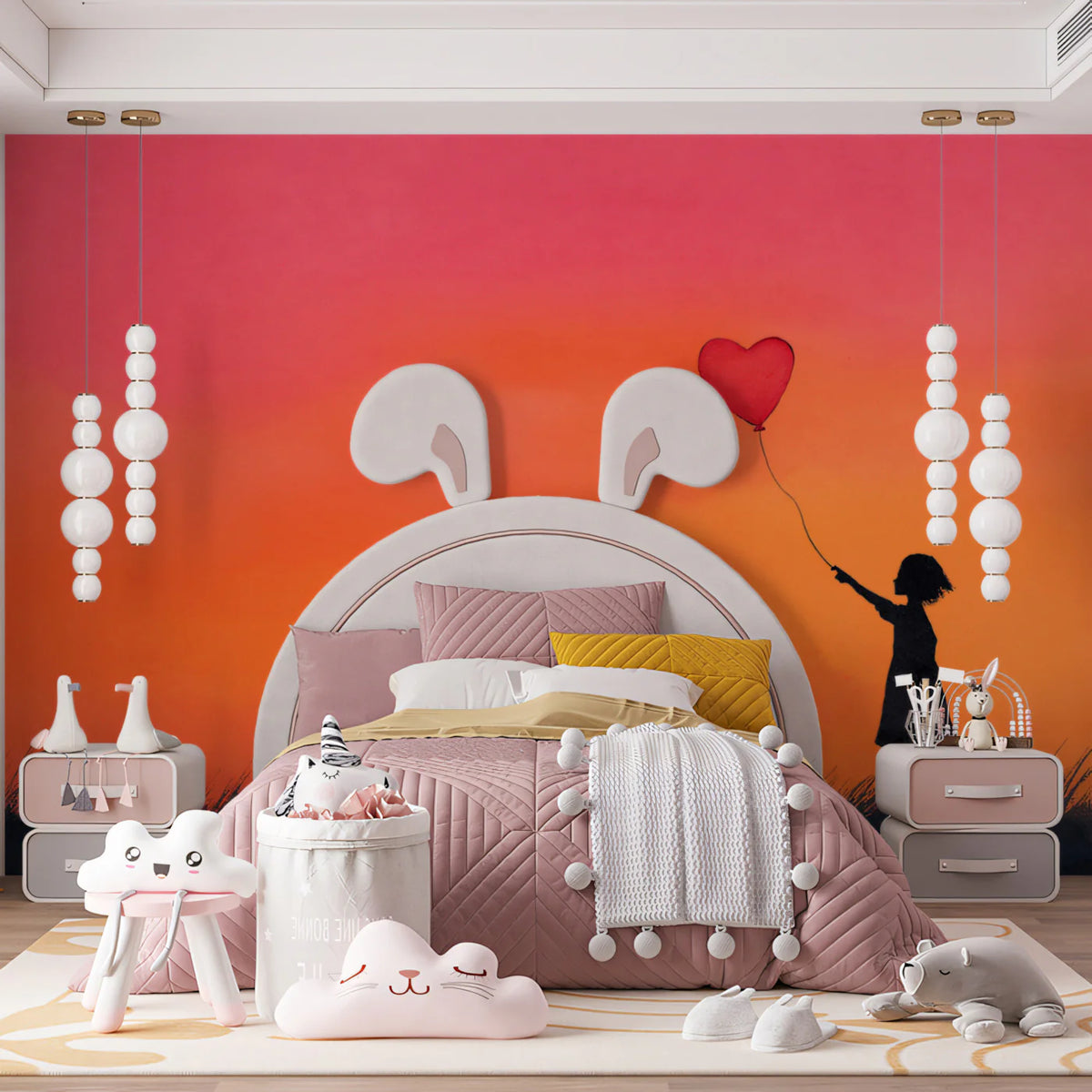 Heart Balloon Sunset Mural Wallpaper — Dreamy Silhouette Art Mural Wallpaper - pure wallpaper artwork