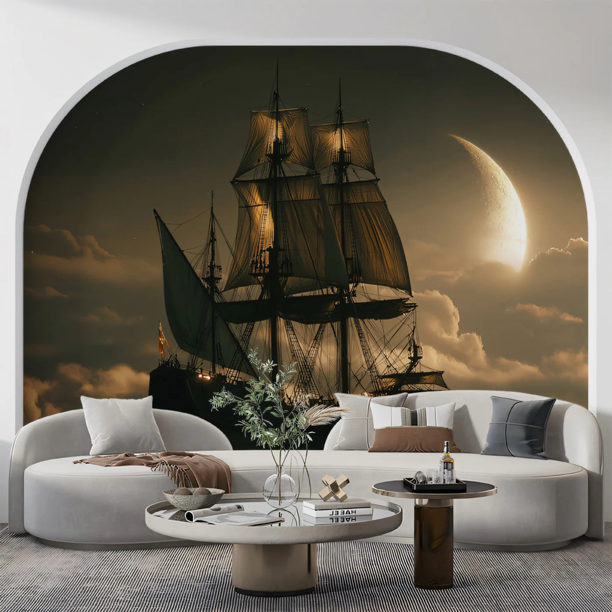 Celestial Galleon Mural Wallpaper — Fantasy Night Sky Decor Mural Wallpaper - pure wallpaper artwork